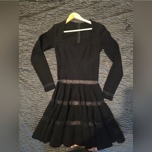 Alaia Black Fit and Flare Long Sleeve Cocktail Dress